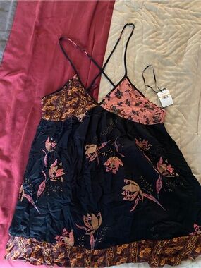 Free People Black Floral Spaghetti-Strap Slip New With Tags